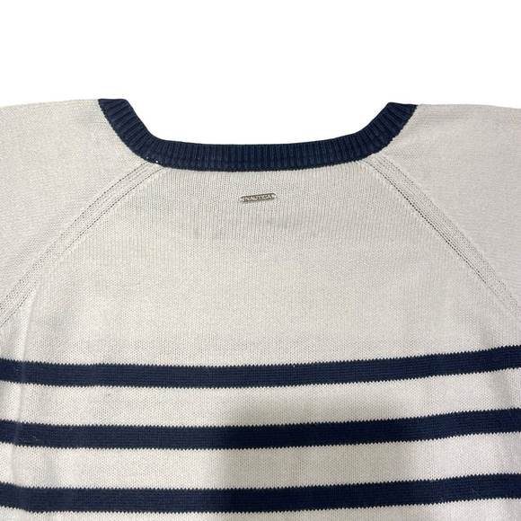 Nautica Womens White & Navy Horizontal Striped Nautrical Sweater 3 Buttons Large - Picture 6 of 10